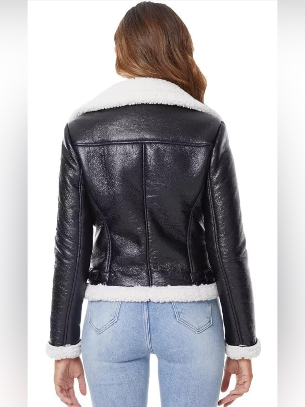 Faux Leather Sherpa Lined Slim Winter Coat Jacket Juniors / Woman's Size Small - Picture 2 of 16